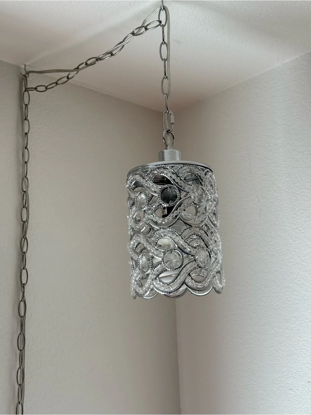 Crystal Embellished Silver Pendant Light Lamp
